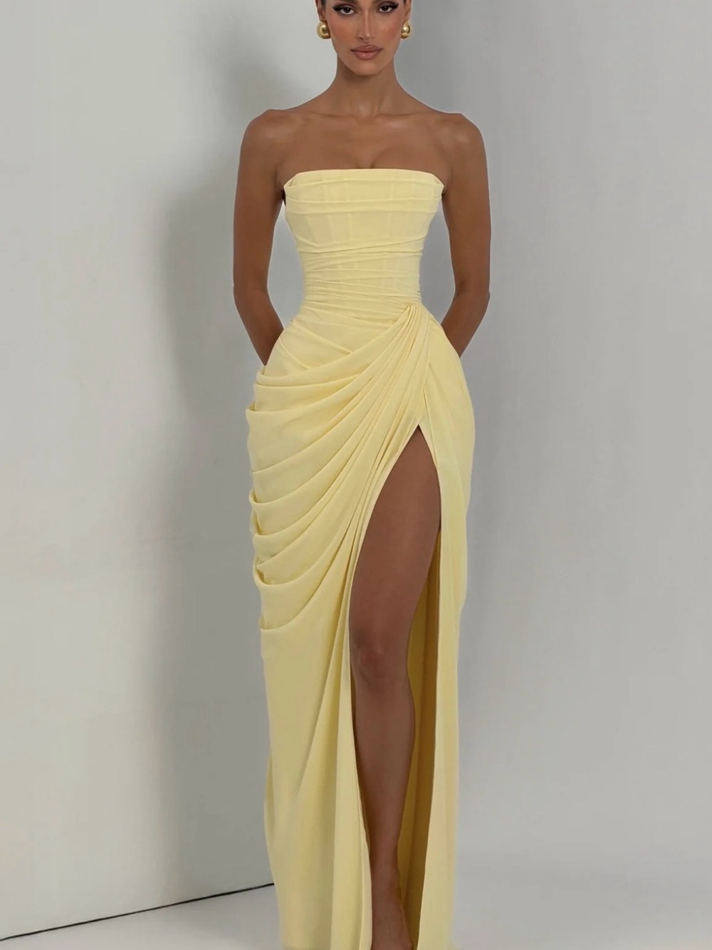 Long sexy yellow dress